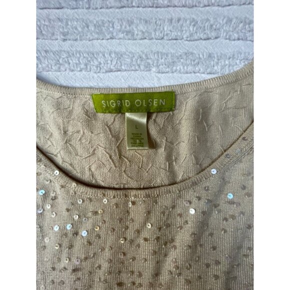 Sigrid Olsen Womens Cream Silk Modal Knitted Sequin Top Large Cap Sleeve - Picture 3 of 8